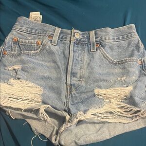 Levi's Light Blue Distressed Jean Shorts